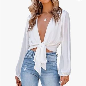 Front Tie Knot Deep V-Neck. Never worn. From Amazon. Size small!